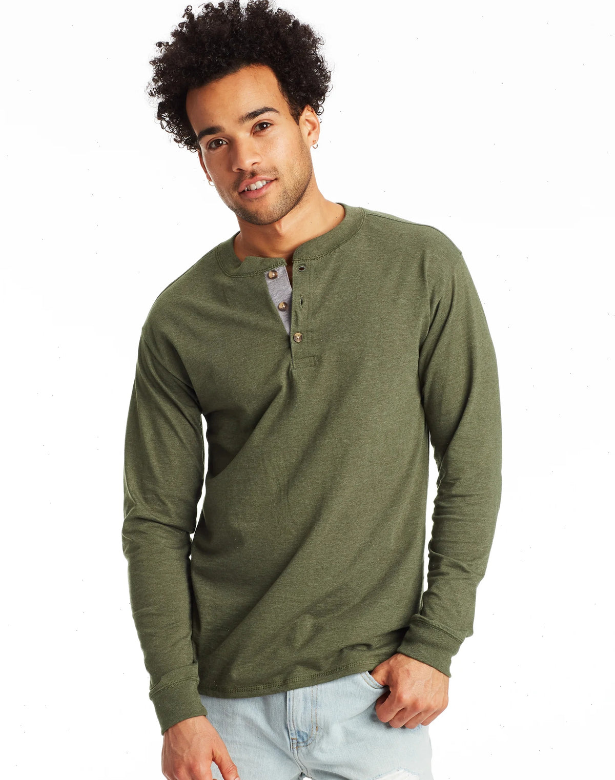 Hanes Beefy-T Men's Long Sleeve Henley