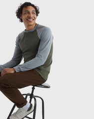 Hanes Beefy-T Men's Long Sleeve Colorblock Henley