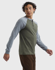 Hanes Beefy-T Men's Long Sleeve Colorblock Henley