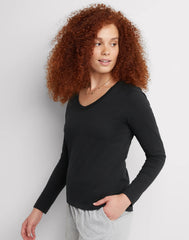 Hanes Women's Long Sleeve Cotton V-Neck T-Shirt