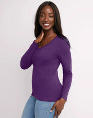 Hanes Women's Long Sleeve Cotton V-Neck T-Shirt