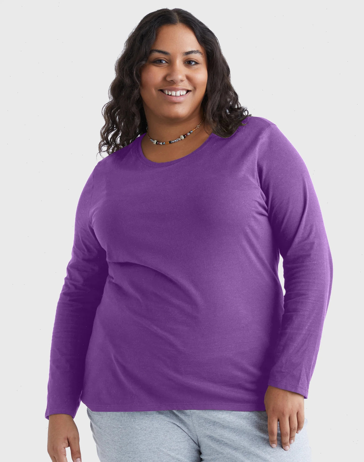 Hanes Women's Long Sleeve Scoop-Neck Cotton T-Shirt (Plus Size)