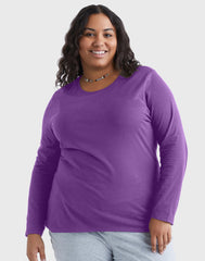 Hanes Women's Long Sleeve Scoop-Neck Cotton T-Shirt (Plus Size)