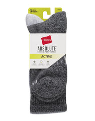 Hanes Absolute Active Men&rsquo;s Cushioned Crew Socks, Shoe Sizes 6-12, 3-Pairs