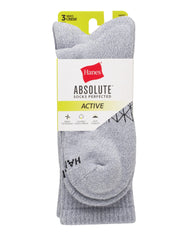 Hanes Absolute Active Men&rsquo;s Cushioned Crew Socks, Shoe Sizes 6-12, 3-Pairs