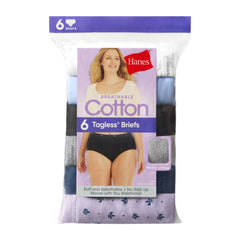 Hanes Women's Cotton Brief Underwear, Moisture-Wicking, 6-Pack