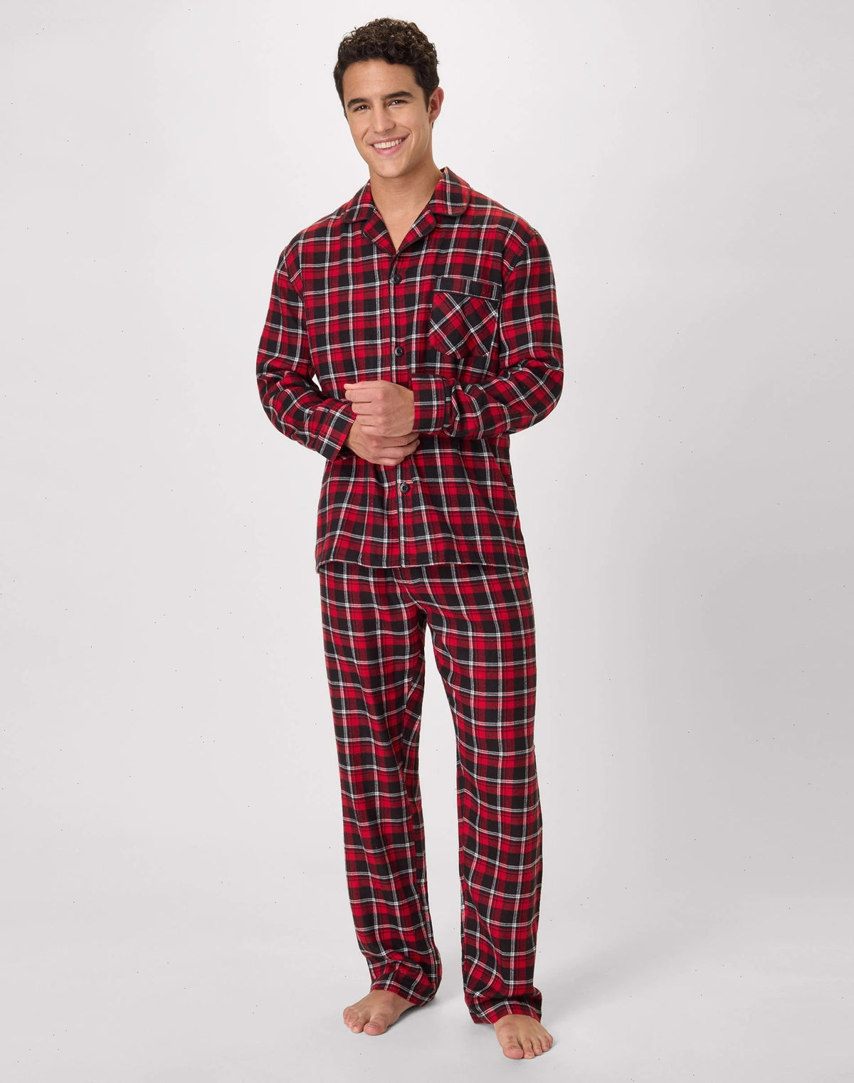 Hanes Men's Flannel Pajama Set, Button Down