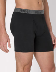 Hanes Stay Dry Pouch Men's Cotton Stretch Boxer Brief Underwear, Black, 3-Pack