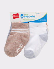 Hanes Pure Comfort Infant/Toddler Boys&rsquo; Ankle Socks, Organic Cotton, 6-Pairs