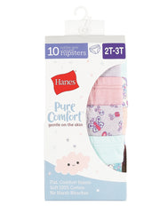 Hanes Pure Comfort Toddler Girls' Cotton Hipster Underwear, 10-Pack