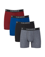 Hanes Ultimate Comfort Flex Fit Total Support Pouch Men's Boxer Brief Underwear, Red/Blue/Black/Grey, 4-Pack
