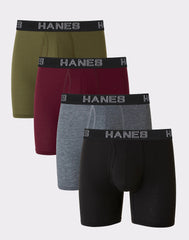 Hanes Ultimate Comfort Flex Fit Total Support Pouch Men's Boxer Brief Underwear, Red/Green/Black/Grey, 4-Pack