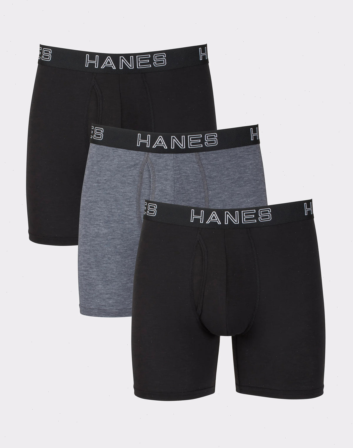 Hanes Ultimate Total Support Pouch Big Men’s Boxer Brief Underwear, Black/Grey, 3-Pack (Big &amp; Tall Sizes)