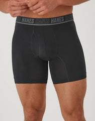 Hanes Moves Ultimate Men&rsquo;s Anti-Chafe Boxer Brief Underwear, X-Temp, Black/Grey/Ocean Blue, 4-Pack, 6"