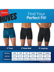 Hanes Moves Ultimate Men&rsquo;s Anti-Chafe Boxer Brief Underwear, X-Temp, Assorted, 4-Pack, 6"