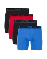 Hanes Moves Ultimate Men&rsquo;s Anti-Chafe Boxer Brief Underwear, X-Temp, Assorted, 4-Pack, 6"
