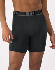 Hanes Moves Ultimate Men's Anti-Chafe  Boxer Brief Underwear, Total Support Pouch, X-Temp, Black, 4-Pack, 6"