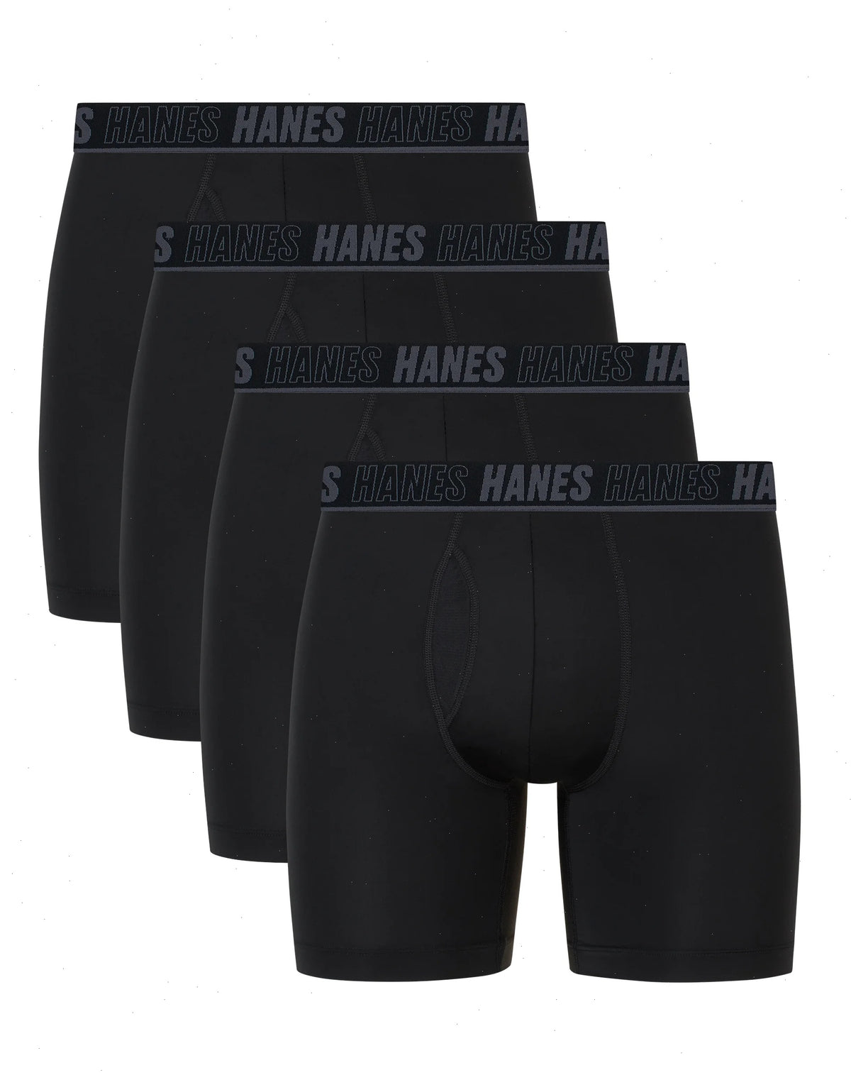 Hanes Moves Ultimate Men's Anti-Chafe  Boxer Brief Underwear, Total Support Pouch, X-Temp, Black, 4-Pack, 6"