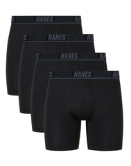 Hanes Moves Ultimate Men's Anti-Chafe  Boxer Brief Underwear, Total Support Pouch, X-Temp, Black, 4-Pack, 6"