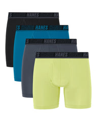 Hanes Moves Ultimate Men's Anti-Chafe Boxer Brief Underwear, Total Support Pouch, X-Temp, Assorted, 4-Pack, 6"