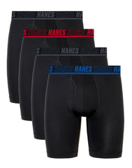 Hanes Moves Ultimate Men&rsquo;s Anti-Chafe Long Leg Boxer Brief Underwear, Total Support Pouch, X-Temp, 4-Pack, 8&rdquo;