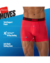 Hanes Moves Ultimate Men's Anti-Chafe Trunk Underwear, Total Support Pouch, X-Temp, 4-Pack, 4"