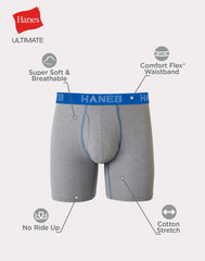 Hanes Ultimate Men's Stretch Boxer Brief Underwear, Moisture Wicking, Assorted, 5-Pack