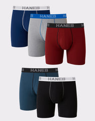 Hanes Ultimate Men's Stretch Boxer Brief Underwear, Moisture Wicking, Assorted, 5-Pack