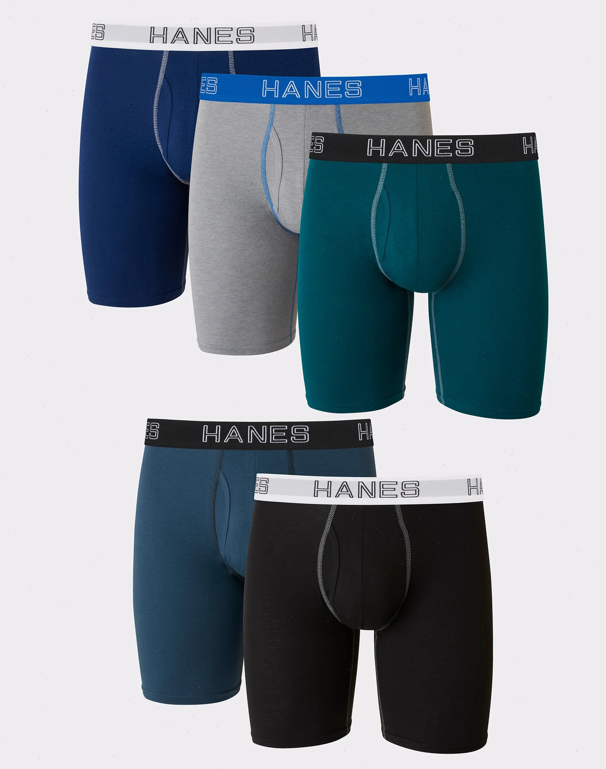 Hanes Ultimate Men's Stretch Long Leg Boxer Brief Underwear, Moisture Wicking, 5-Pack