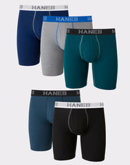 Hanes Ultimate Men's Stretch Long Leg Boxer Brief Underwear, Moisture Wicking, 5-Pack