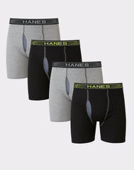 Hanes Sport X-Temp Men&rsquo;s Cotton Boxer Brief Underwear, Black/Grey, 4-Pack