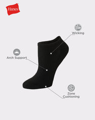 Hanes Women's Performance No Show Socks, Cushioned, 6-Pairs
