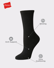 Hanes Women's Performance Crew Socks, Cushioned, 6-Pairs