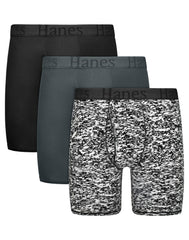 Hanes Originals Men's SuperSoft Boxer Brief Underwear, Viscose from Bamboo, Black/Grey/Print, 3-Pack